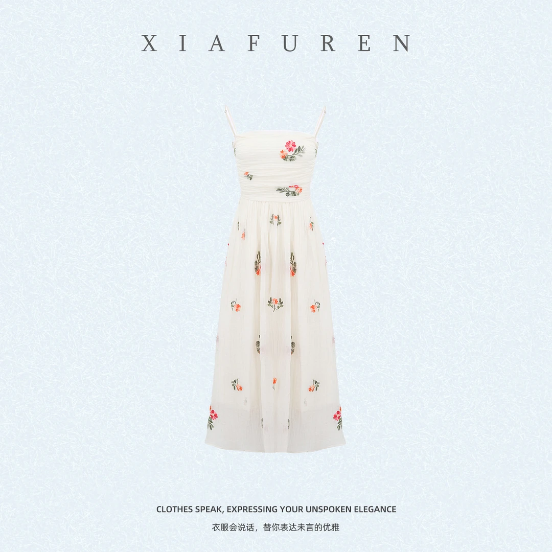 复古法式短袖海边度假连衣裙长裙夏季-W167