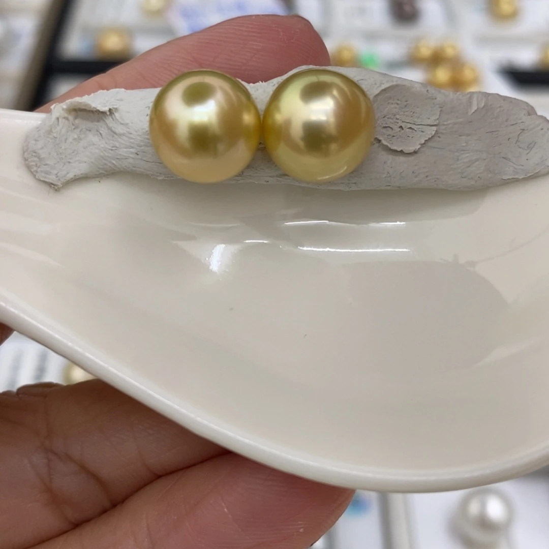 海水珍珠裸珠未镶嵌金珠果绿10.9