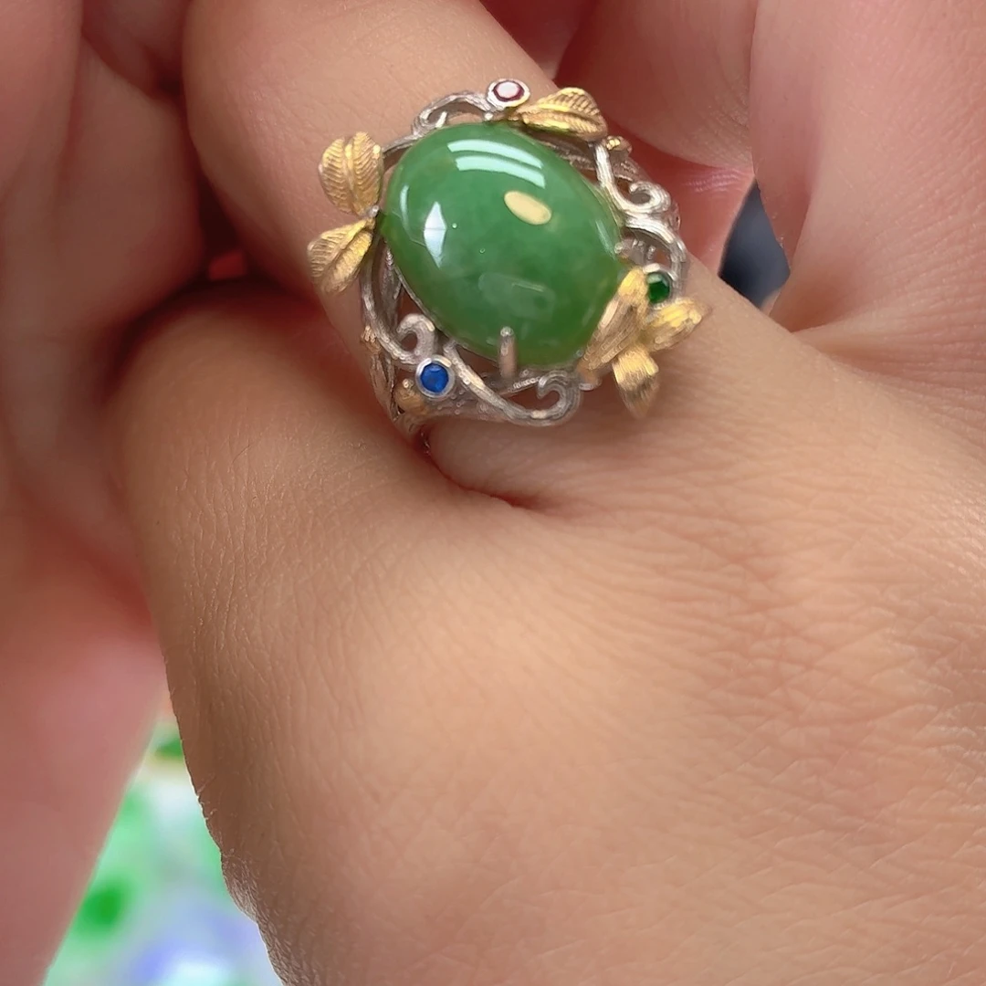 翡翠银S925镶嵌戒指翡翠