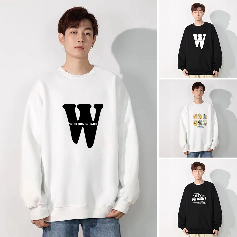 时尚圆领卫衣男2025春秋新款百搭港风印花外套情侣宽松ins长袖T恤