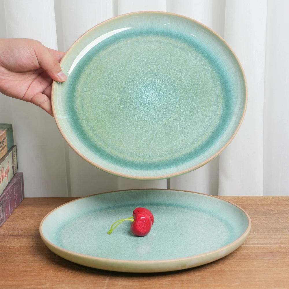 【瑕疵】大盘釉下彩陶瓷盘家用复古窑变青绿高级感餐盘P/B6D/DP