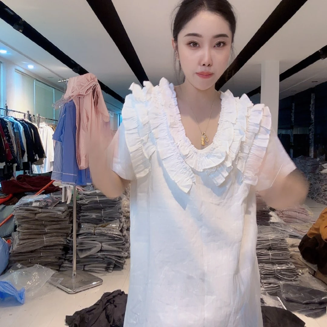 亚麻白色裙子135斤
