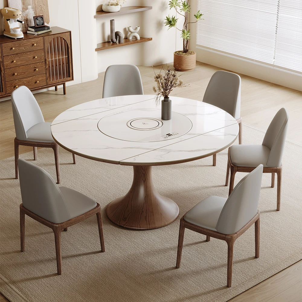 暖菜板餐桌新款多功能可伸缩方圆两用餐桌椅组合暖菜转盘两用饭桌