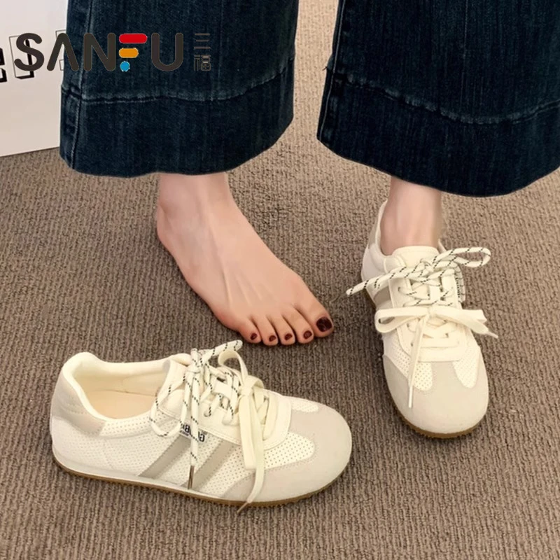 三福德训鞋女2025新款夏季透气小白鞋平底休闲运动鞋跑步鞋阿甘鞋