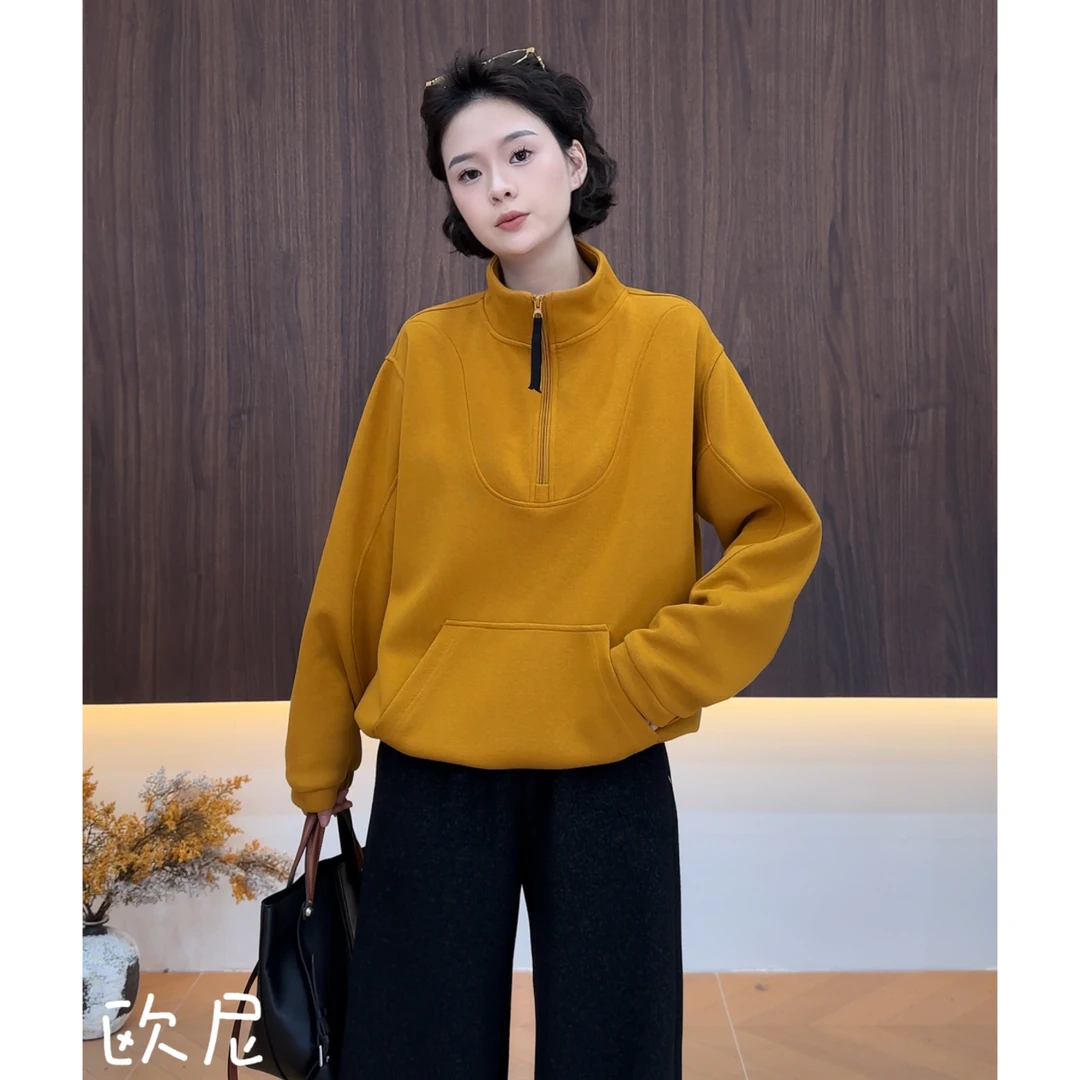 欧尼私服 2025秋季新款设计感半拉链套头卫衣百搭上衣2509C6291