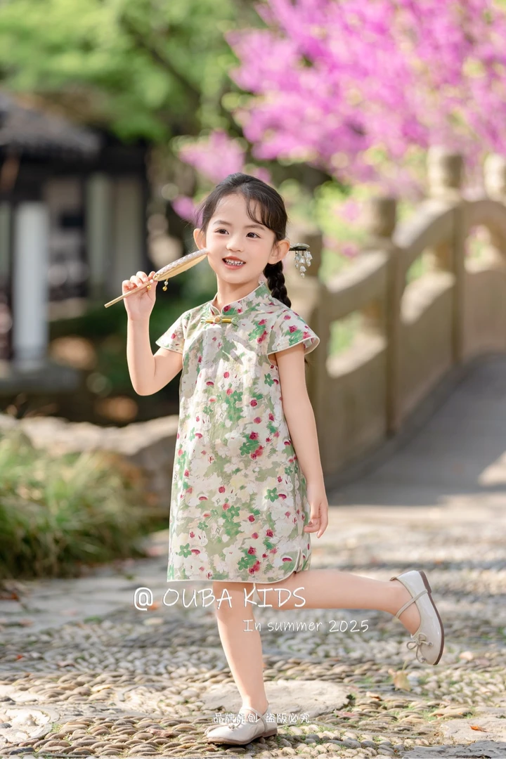 【现货】252-OB-258279多色 女童2025年夏季新款油画旗袍汉服童装