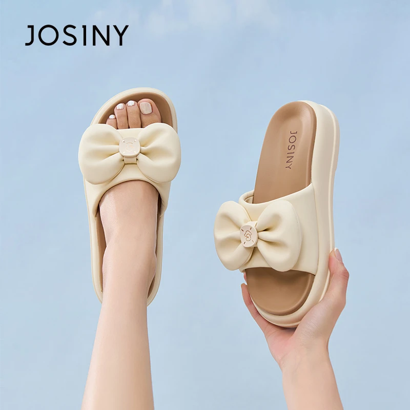 卓诗尼蝴蝶结软底拖鞋女夏外穿2025新款绝美厚底百搭一字拖配裙子