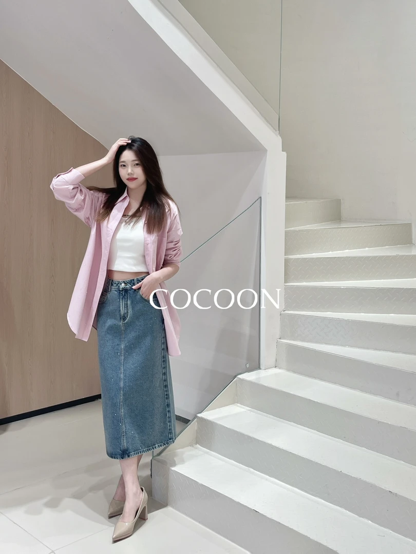 COCOON时尚气质高腰韩版牛仔裙094337半身裙裙子半裙中长款显瘦