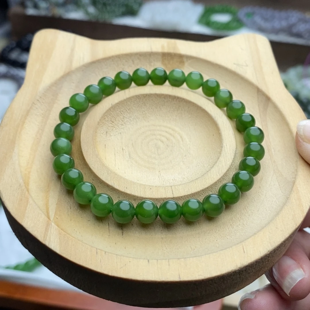 和田玉手链未镶嵌6mm碧玉圆珠单圈