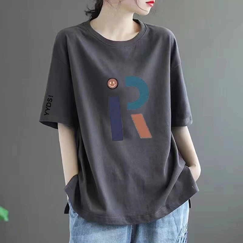 妈妈装纯棉短袖t恤女2023年夏季新款宽松韩版胖妹妹百搭休闲上衣