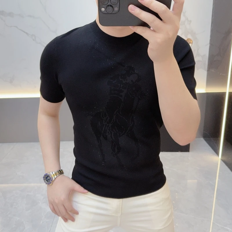 度尚-2025早秋新款男士高品质轻奢针织百搭打底时尚圆领短袖15017