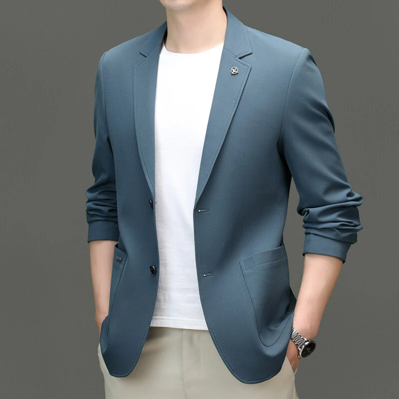 秋季新款薄款西服男士华夫格商务休闲小西装中青年高品质单西外套