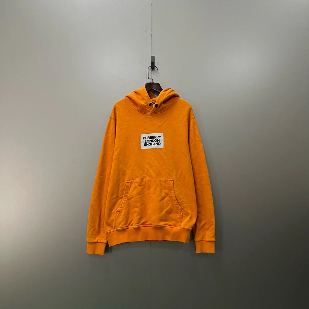 99新 BURBERRY/博柏利 h913  橙色贴标印花logo帽衫 S码 201849