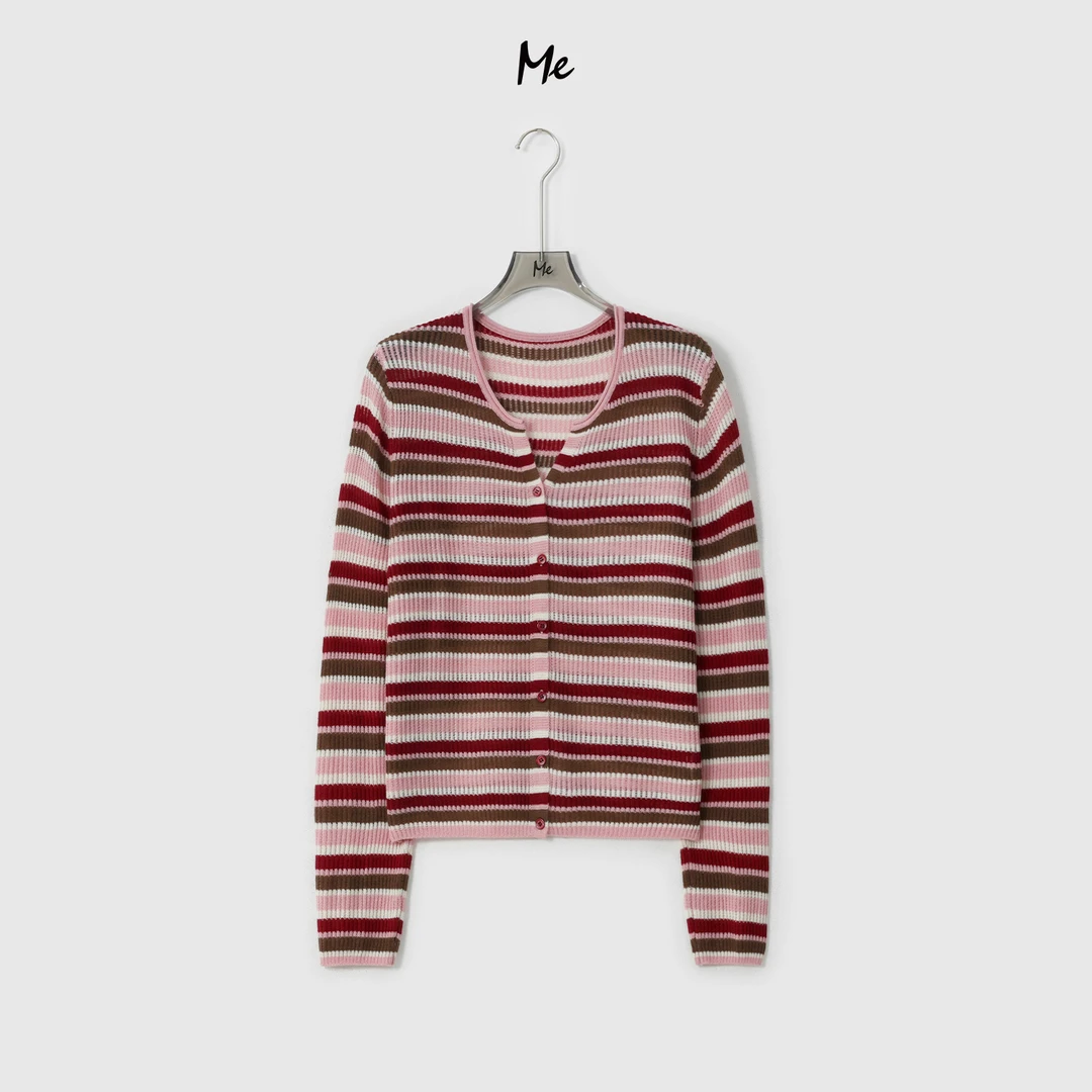 ME【泰晤士河】绵羊毛混纺艺术条纹镂空透气时尚百搭毛衣MESA0858