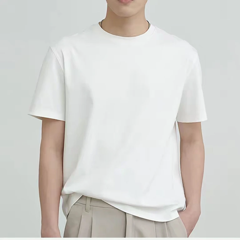 夏季男士半袖纯棉圆领纯色内搭打底衫透气休闲宽松