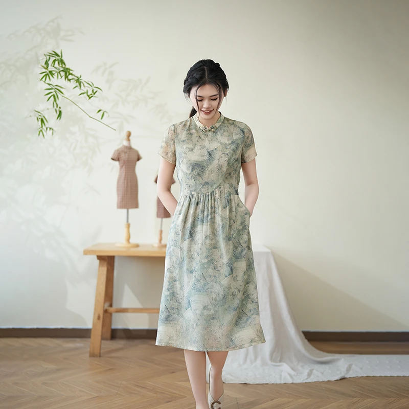 LXDLY43布符夏季新款碎花连衣裙盘花扣气质时尚日常舒适女