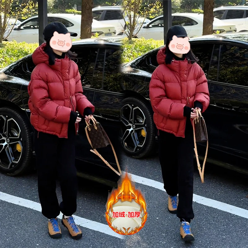 2025年冬季新款穿搭一整套保暖棉服外套+显瘦加绒休闲裤两件套女