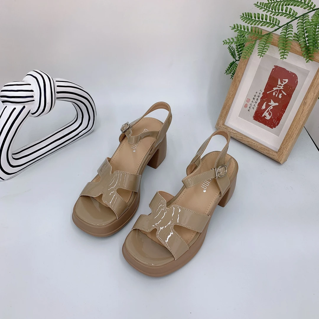 厚底凉鞋女夏季新款粗跟小个子高跟鞋配裙子女士罗马凉鞋6683
