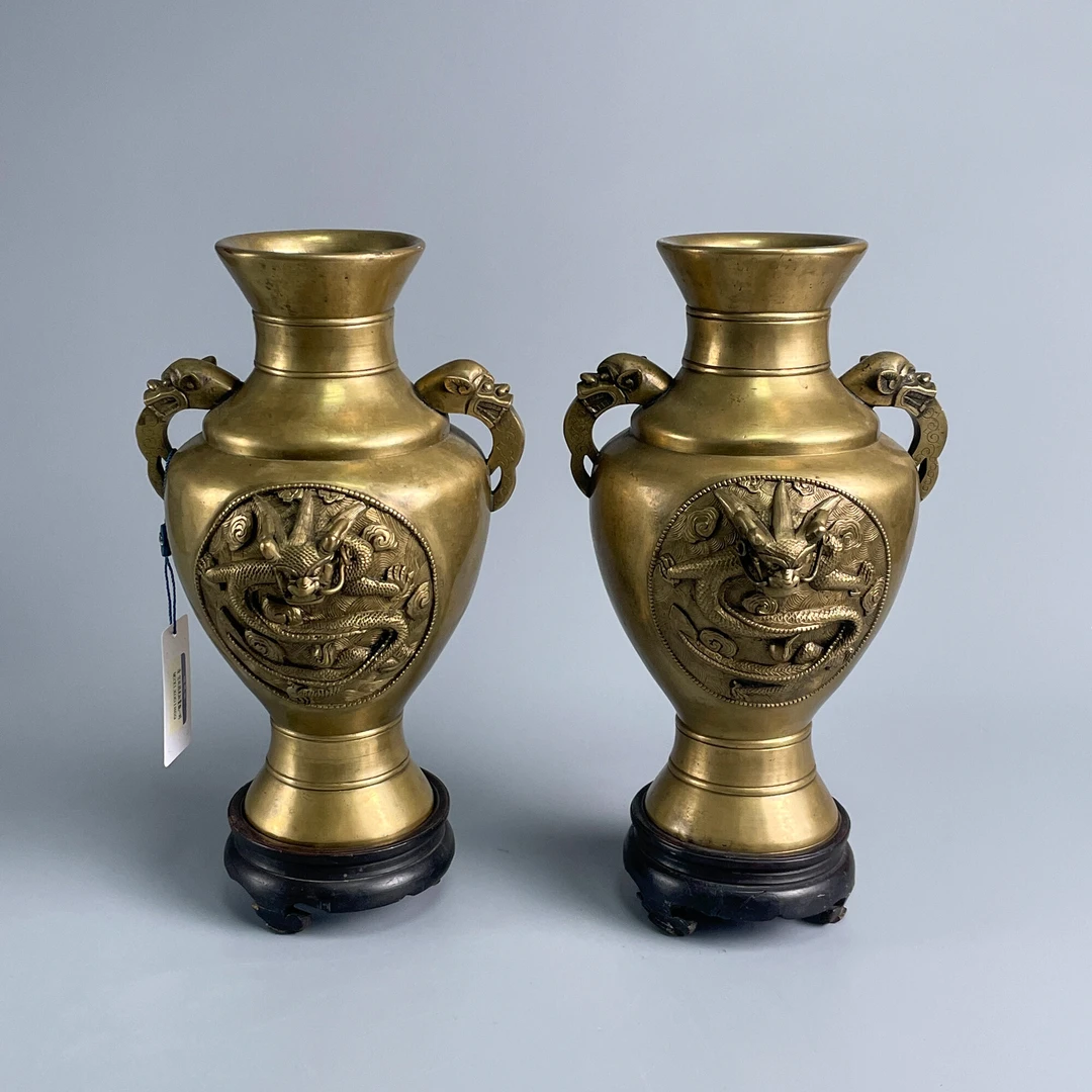 铜器/古董清宫廷团龙纹赏瓶一对-M2XLX001869/收藏/文物/绣花张