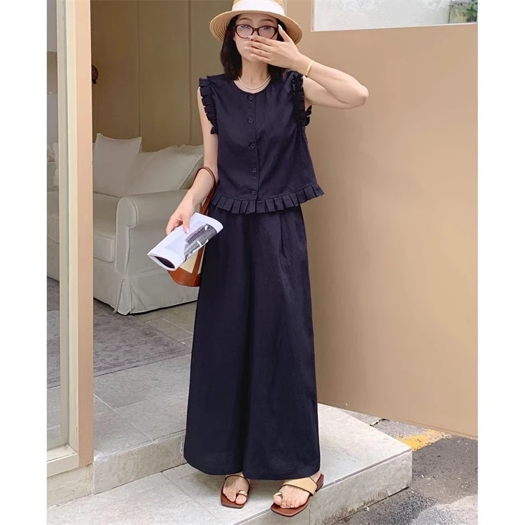 ARDL天使飘玲8850减龄显瘦两件套女时尚百搭无袖上衣+直筒休闲裤