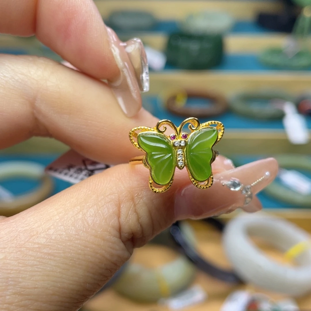 和田玉戒指银S925镶嵌