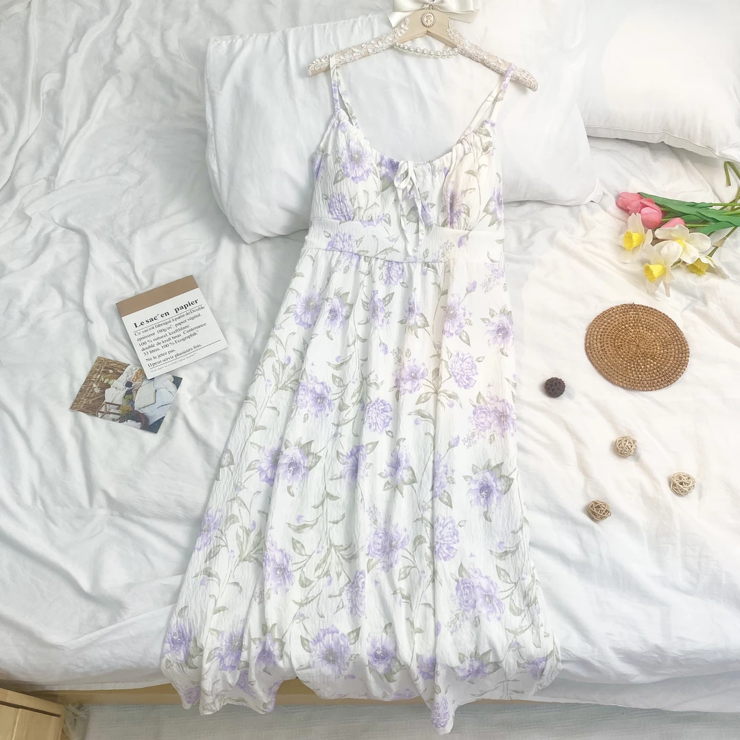 【带胸垫】新款紫金兰睡裙女款睡衣夏季可外穿居家服吊带裙爆款