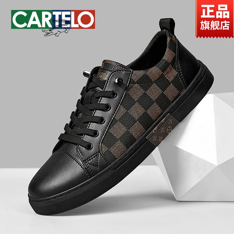 CARTELO/卡帝乐鳄鱼男士免系带格子休闲板鞋秋冬透气时尚休闲男鞋