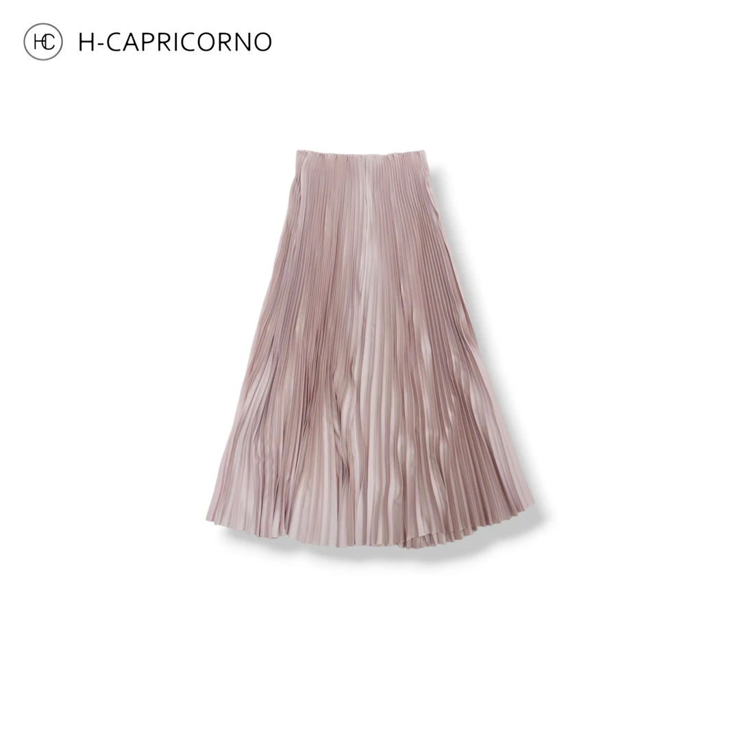 H-CAPRICORNO时髦定制款流光缎面太阳摆A型压褶半裙