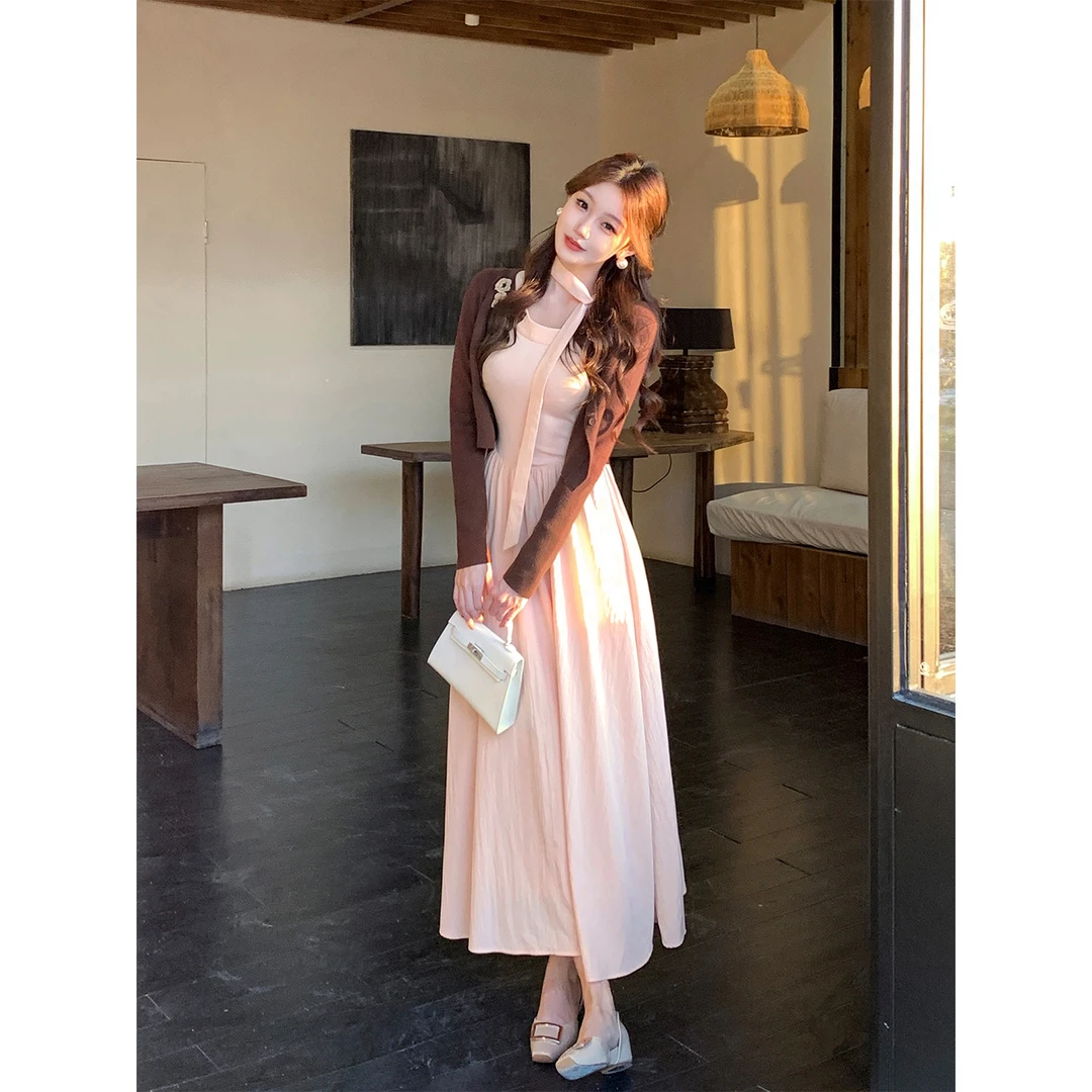 凌茜恣禾【旋木】国风新中式粉针织连衣裙温婉优雅修身显瘦旗袍裙子