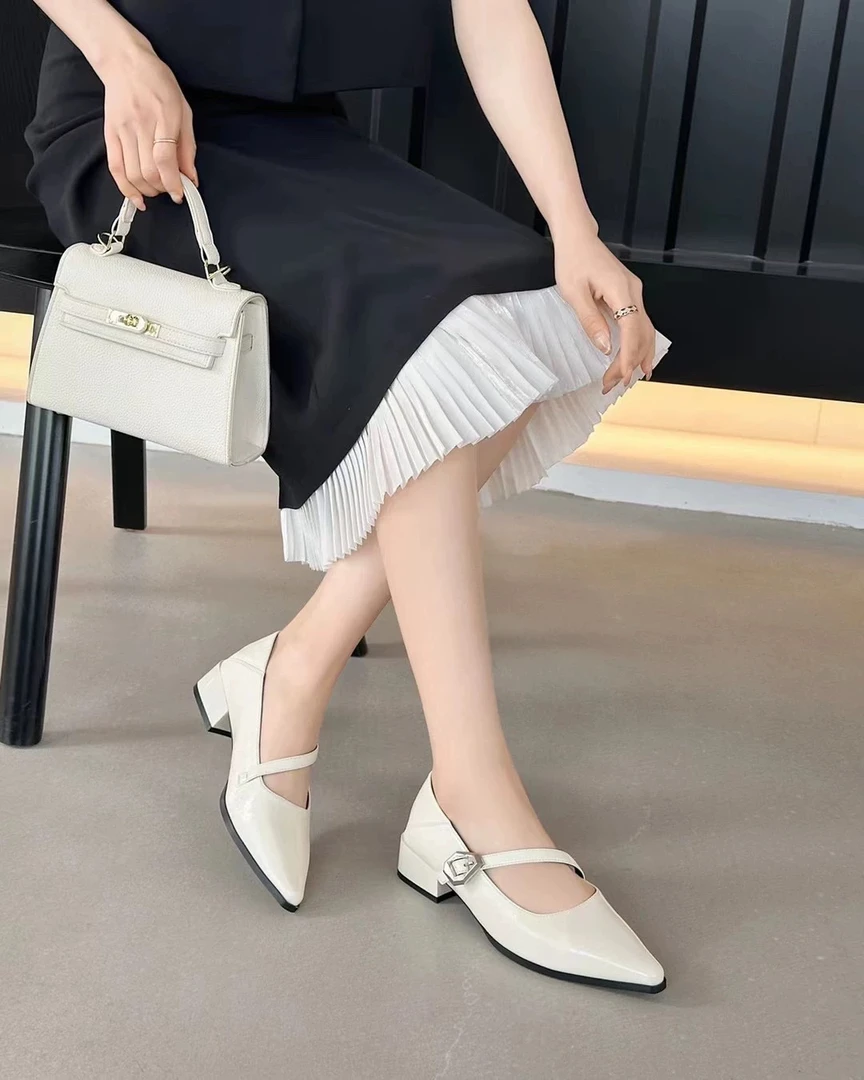 2527-2春秋新款法式尖头粗跟玛丽珍单鞋F