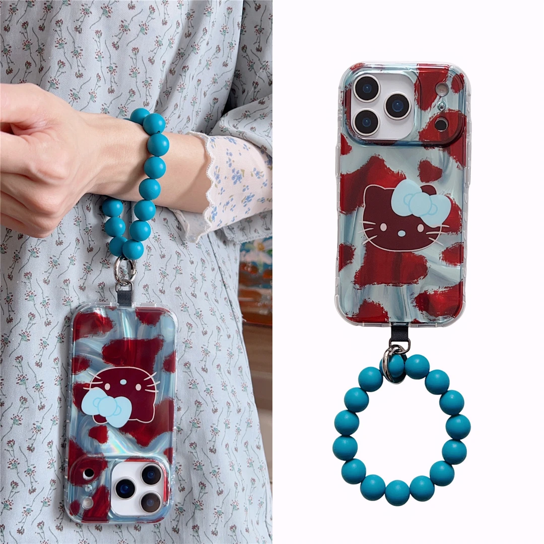 ins酒红晕染蝴蝶结猫咪适用苹果17promax串珠iphone16手机壳15/14