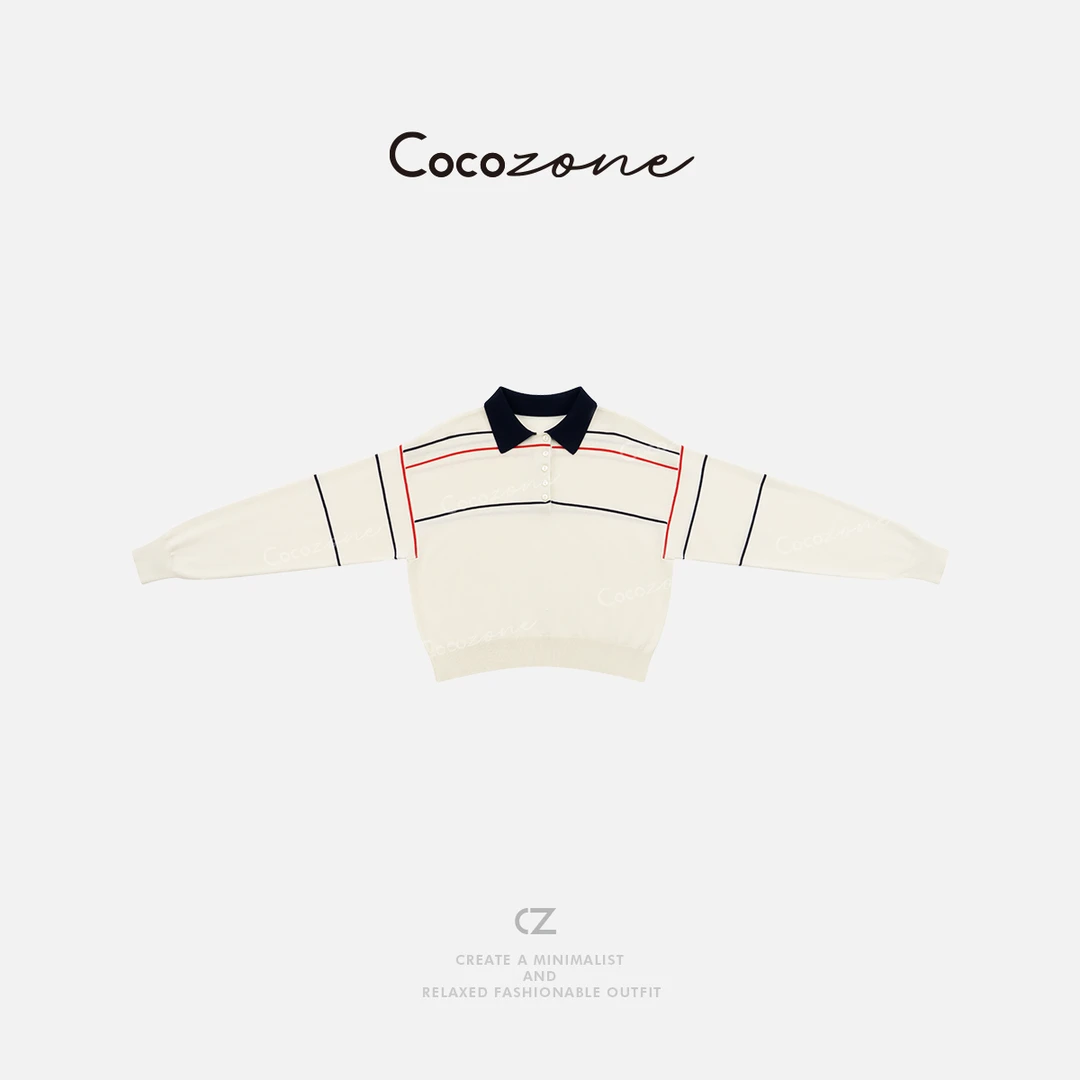 COCO ZONE 刘一一“条系”莱赛尔混纺POLO领毛织上衣 CD1A1109