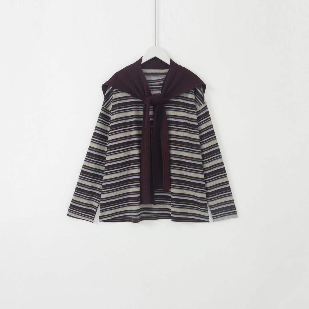 几里与麻 撞色彩条纹T恤配披肩 衣长61胸围116 2081162