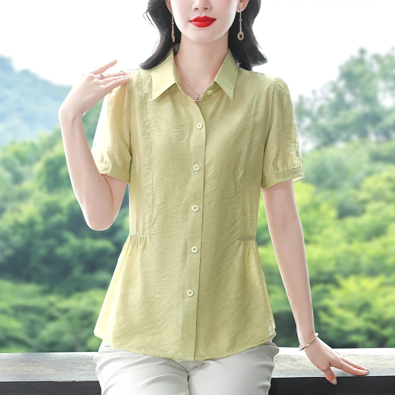 女装短袖衬衫女夏季新款时尚减龄洋气小衫妈妈装上衣百搭显瘦