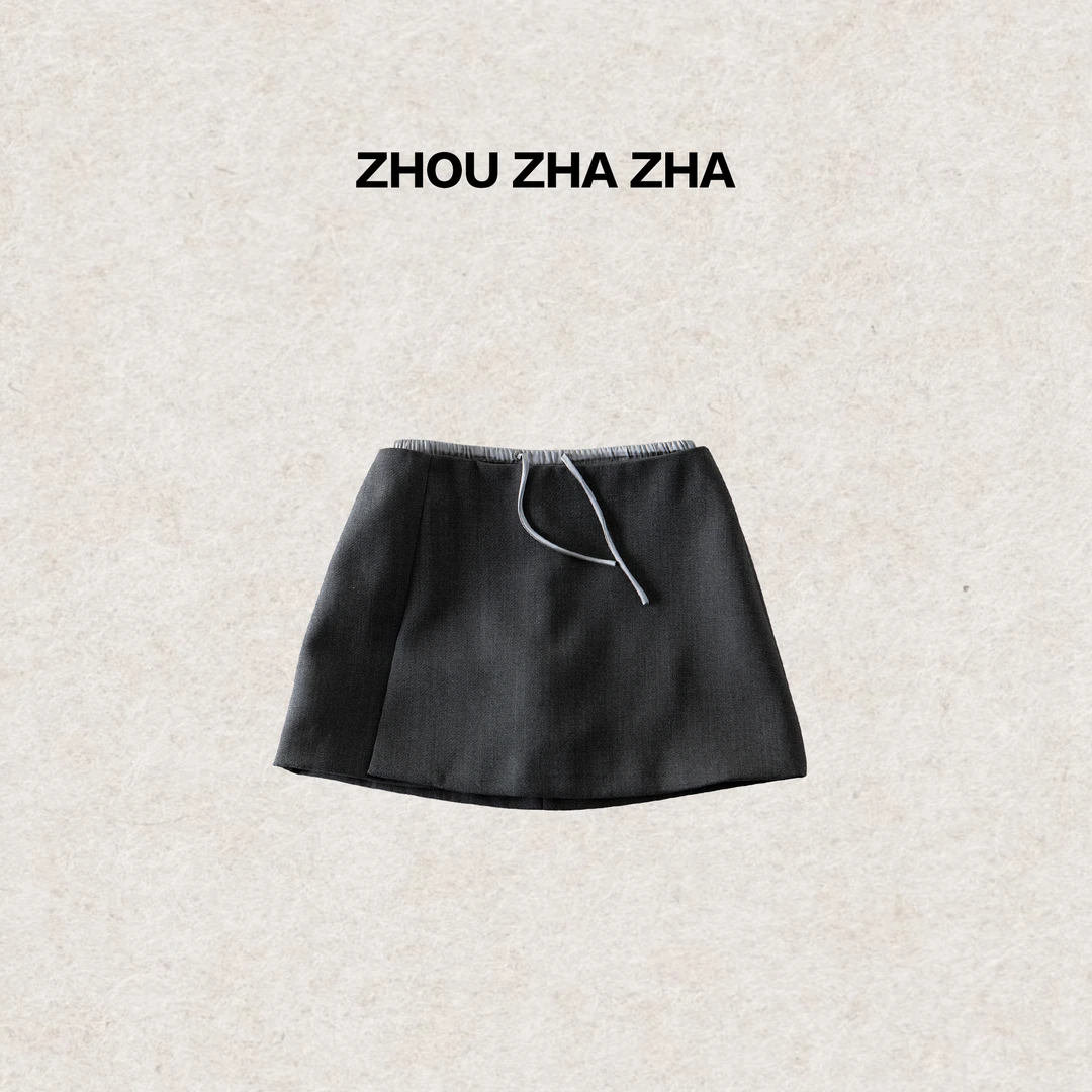 【周炸炸】羊毛撞色假两件设计感高腰显瘦休闲包臀半身短裙#250310