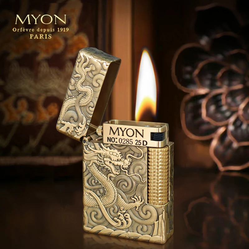 MYON欧洲勉牌M6金龙出海黄铜款一机一码煤油打火机