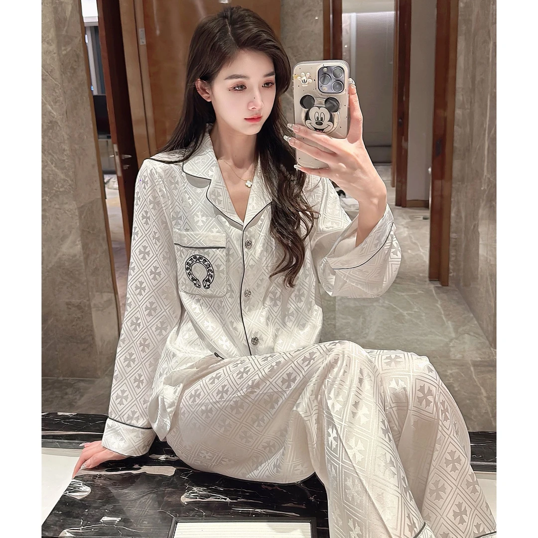 2025春夏季情侣睡衣冰丝高级感提花家居服长袖女薄款开衫网红爆款