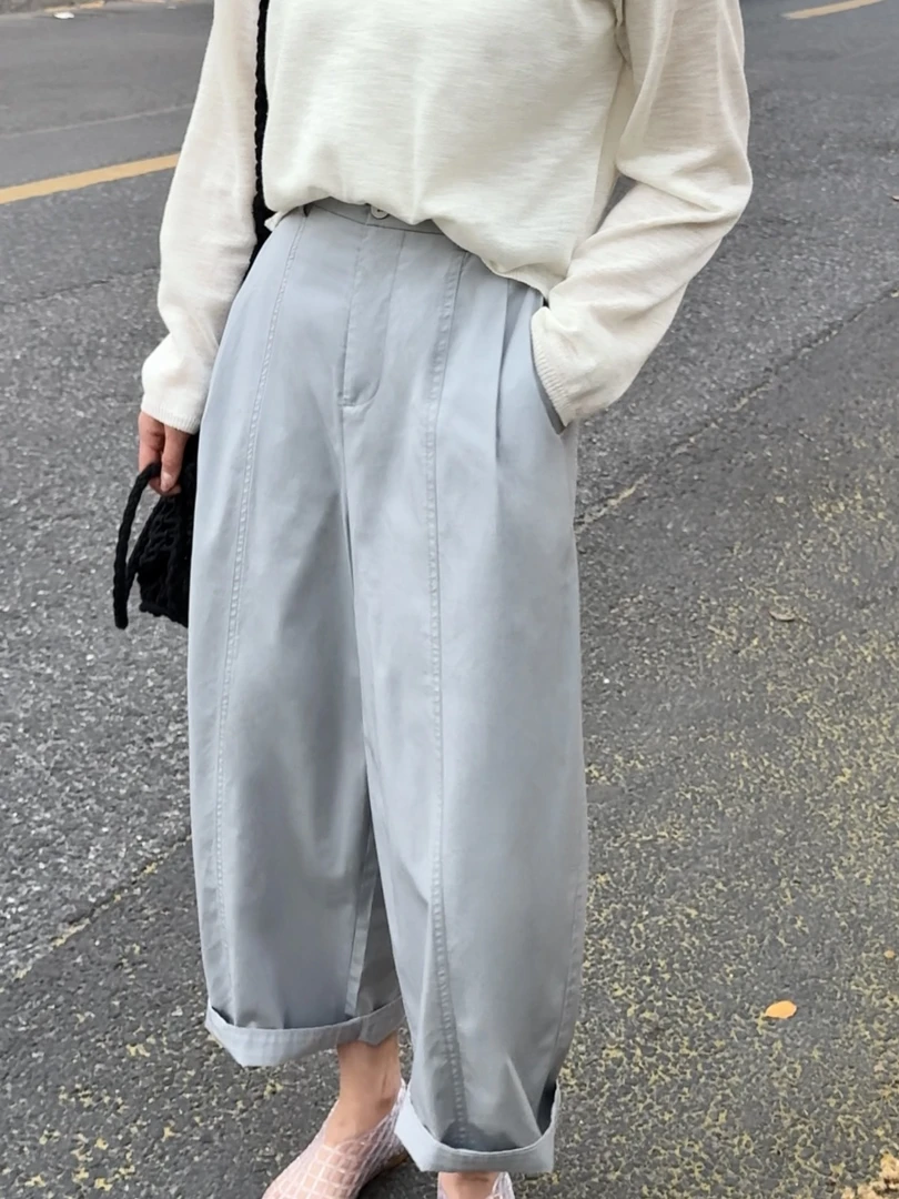 LMM 9981 韩系简约气球裤女2025夏季新款休闲遮肉显瘦九分裤