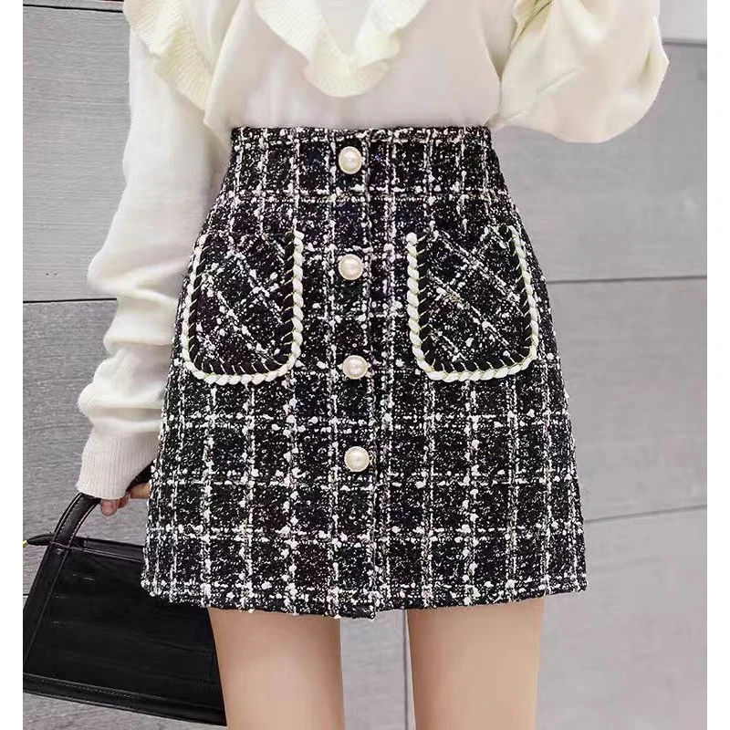 泡泡家【551-600】小香风秋冬新款高腰显瘦百搭短裙短裤