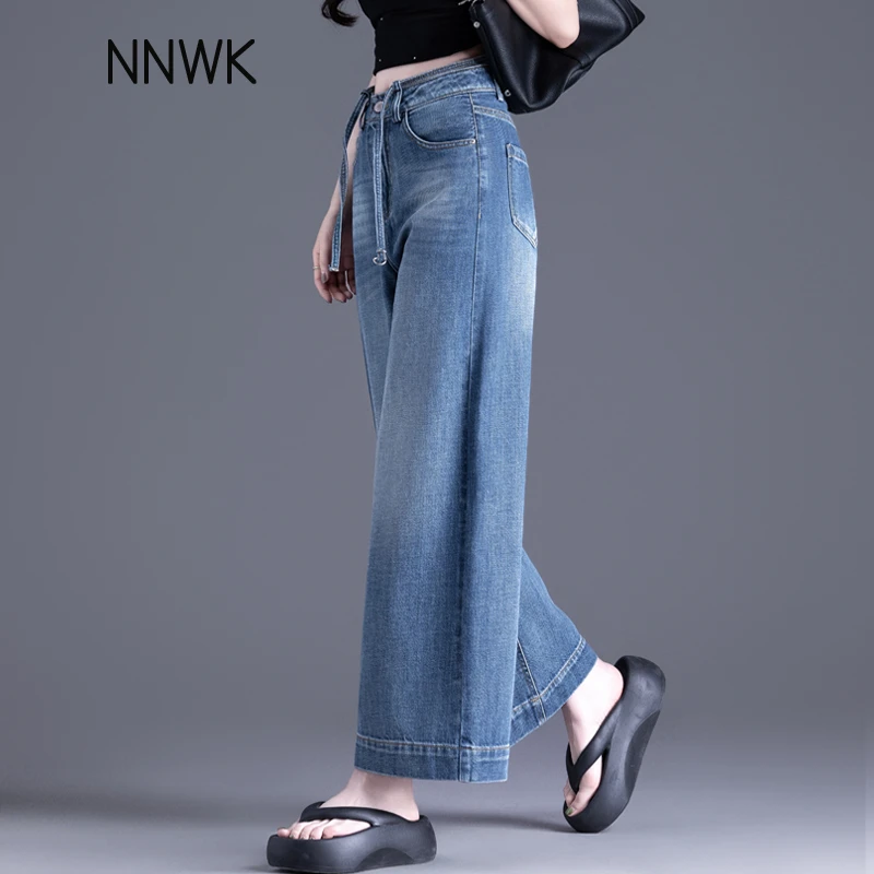 垂感软牛仔裤女夏季薄款高品质九分裤高腰显瘦阔腿裤子休闲直筒裤