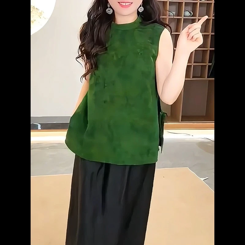 简约复古新中式国风无袖马甲年夏季大码女装百搭宽松时尚上衣