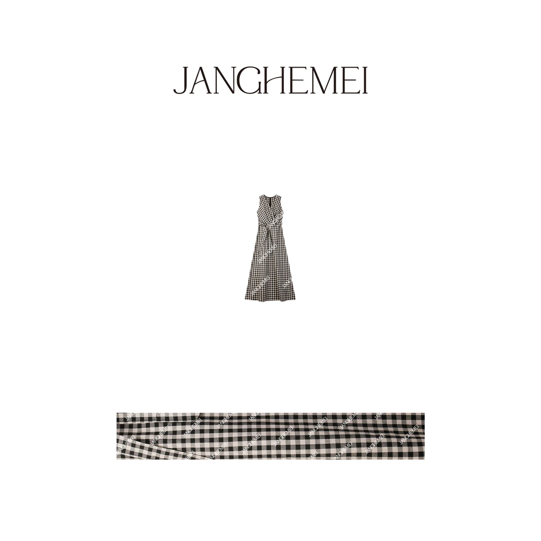 JANGHEMEI【玫瑰的故事】收腰V领格子连衣裙 L22393M42+L22394M42