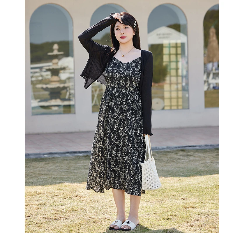 绮娑显瘦大码胖MM上衣女春夏新款针织空调衫百搭小披外穿黑