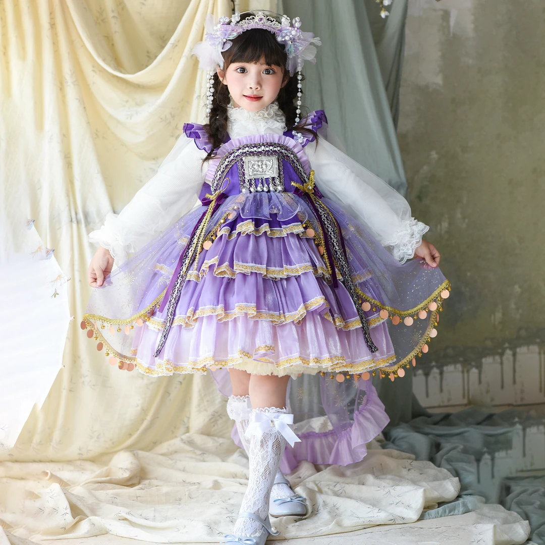 女童公主裙高端西域风情连衣裙儿童紫色民族风生日礼服洛丽塔裙子