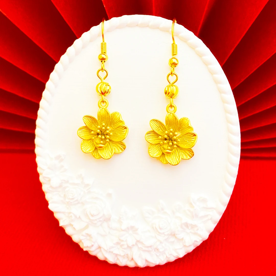 凤金彩 铜合金耳饰 女款高级感时尚轻奢首饰品花朵素款耳饰复古