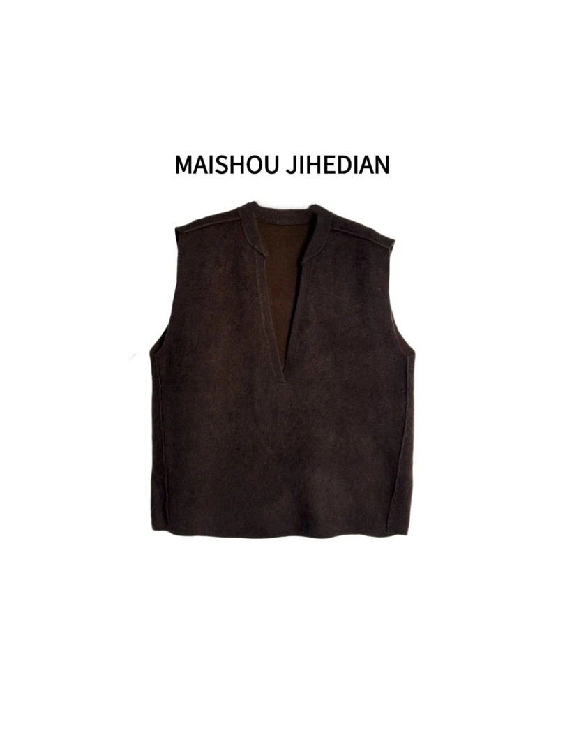 66517#薄款马夹纯色宽松型马甲春季宽松针织马甲V领常规款