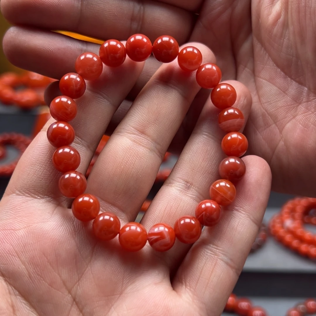 南红玛瑙未镶嵌保山大陷坝红白料手串 8+