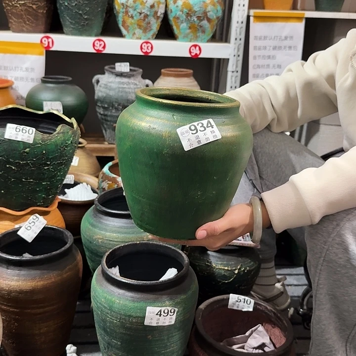 瑕疵金绿坛子934高度20口径14