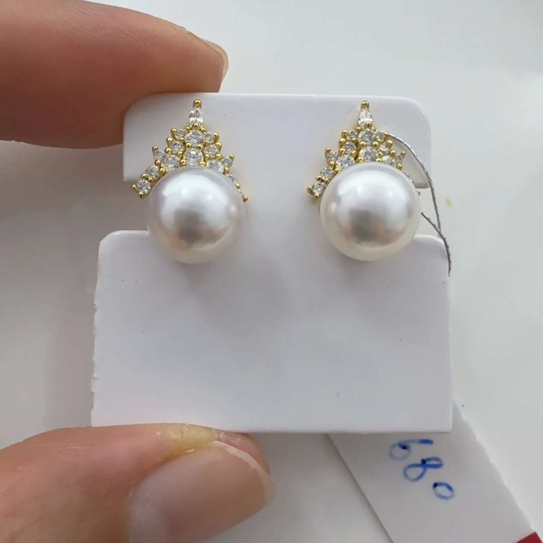 银S925镶嵌海水珍珠耳饰