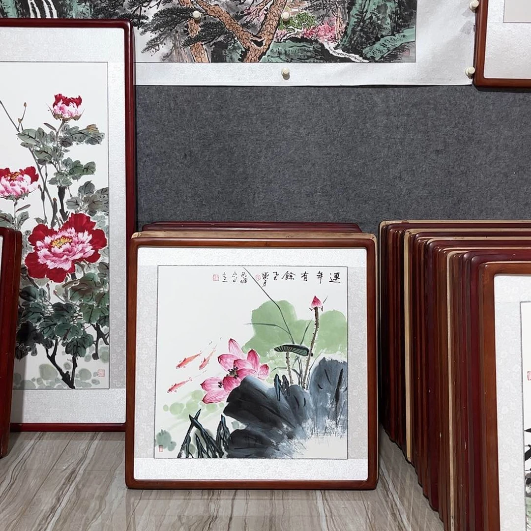 国画书画作品带框63×63厘米